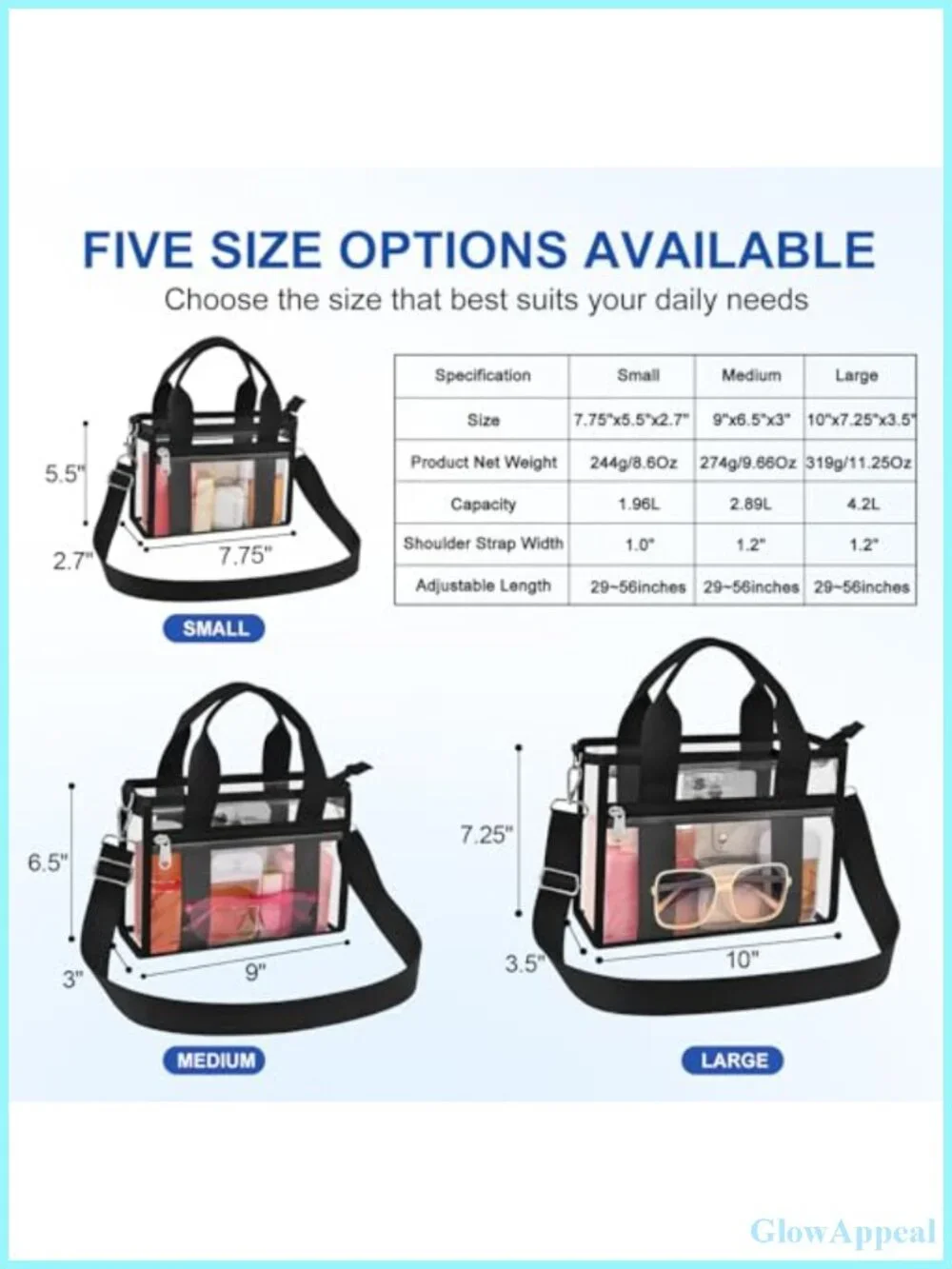 Clear Stadium Tote Bag Waterproof PVC Crossbody for Concerts